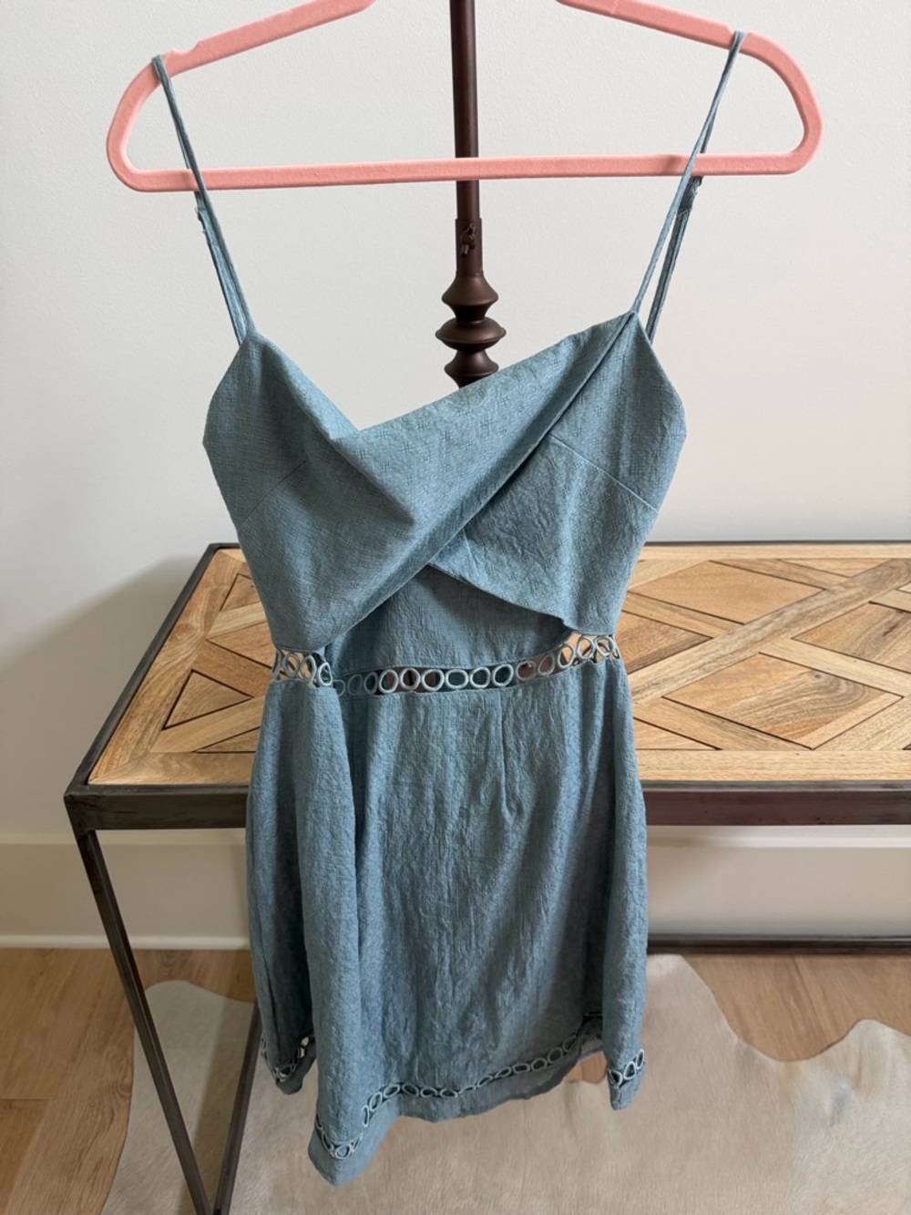 Selfie Leslie Dusty Blue Cutout Strap Dress